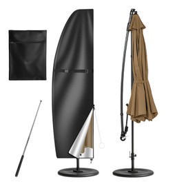 Neween Patio Umbrella Cover Waterproof Outdoor Anti-UV Cantilever Offset Umbrella Cover fit for 7ft to 11ft Parasol, Banana Umbrella Cover with Zipper and Rod, Black, For 7'-11' Offset Umbrella