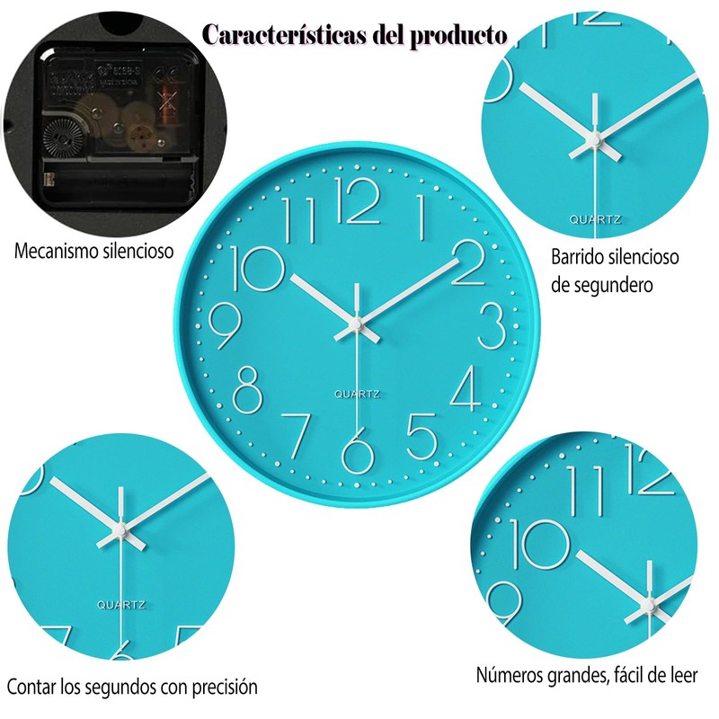 LAWAN Relojes Pared Grandede 12 Pulgadas,Sin Tictac,Adecuados para Sala de