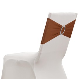 uxcell 20 Pack Chair Sashes, Stretch Chair Cover Band with Buckle Slider Polyester Bows Cover Band Universal Elastic Ties for Wedding Party Ceremony Event Decorations, Light Brown