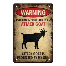 Property is Protected by an Attack Goat Funny Patio Metal Tin Sign Wall Decor Rustic Farmhouse Warning Sign for Home Farm Bar Pub Decor 12x8inches
