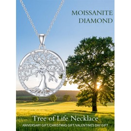 WTYIM Moissanite Diamond Tree of Life Nekclace for Women White Gold Sterling Silver Tree of Life Pendant Nekclace Jewelry Birthday Christmas Gifts, 18+2 Inch