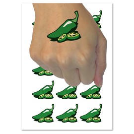 Jalapeno Hot Pepper with Seeds Temporary Tattoo Water Resistant Fake Body Art Set Collection - 54 1" Tattoos (1 Sheet)