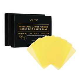 VALITIC Brightening Jabón de papel de ácido kójico de cúrcuma y limón, vitamina C, retinol, colágeno, complejo japonés original, ácido hialurónico, vitamina E, manteca de karité, aceite de oliva de castilla, paquete de 2