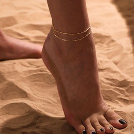 CAROVO Ankle Bracelets for Women, Dainty 14K Gold Plated Ankle Bracelet Gold Anklets for Women Summer Jewelry Gifts for Women