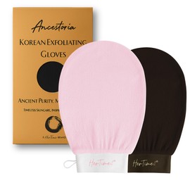 Ancestoria Korean Exfoliating Gloves for Shower, Pink and Black, 2-Pack, Deep Exfoliating Mitts for Body, Reusable and Chemical-Free, A HerTime2 Brand