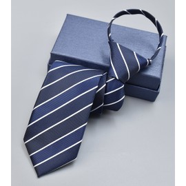 Kihatwin Men Navy Midnight Zip Ties White Light Blue Fine Striped Leisure Meeting Necktie