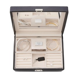 THINGS REMEMBERED Engraved Vegan Leather Large Jewelry Box in Black (Free Customization)