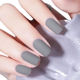 Faith Force Nail Tips, Short Square, Plain, 24 Pieces, For Everyday Commutes, Commutes, School Entrance Ceremonies, Graduation Ceremonies, Dating, Cute, False Nail Supplies, Short Decoration, Perfect for Nails (Gray)