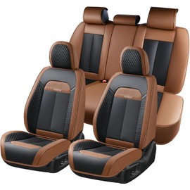 FLORICH Leather Car Seat Covers Full Set, Breathable Waterproof Nappa Leather Seat Covers, Gary Seat Covers, Automotive Interior Cover Universal for Cars SUV Truck Sedan - Coffee