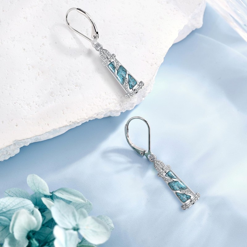 YAFEINI Lighthouse Earrings Sterling Silver Lighthouse Dangle Drop Earrings Jewelry