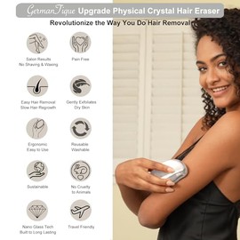 GERMANTIQUE Germantique Crystal Hair Eraser,Natural Crystal Hair Remover,Reusable Painless Nano Glass Hair Removal Device Without Shaver,Gentle Crystal Epilator and Exfoliator for Soft Silky Skin(Silver)