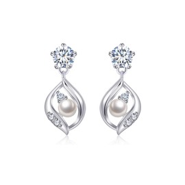 Free Bird Leaf Earrings, Popular, Free Leaves, Hypoallergenic Earrings, Birthstone, Zirconia, Jewelry, Swaying, Stylish Accessory, Birthday Day, Mother's Day Gift, Gift, Silver, Pearl