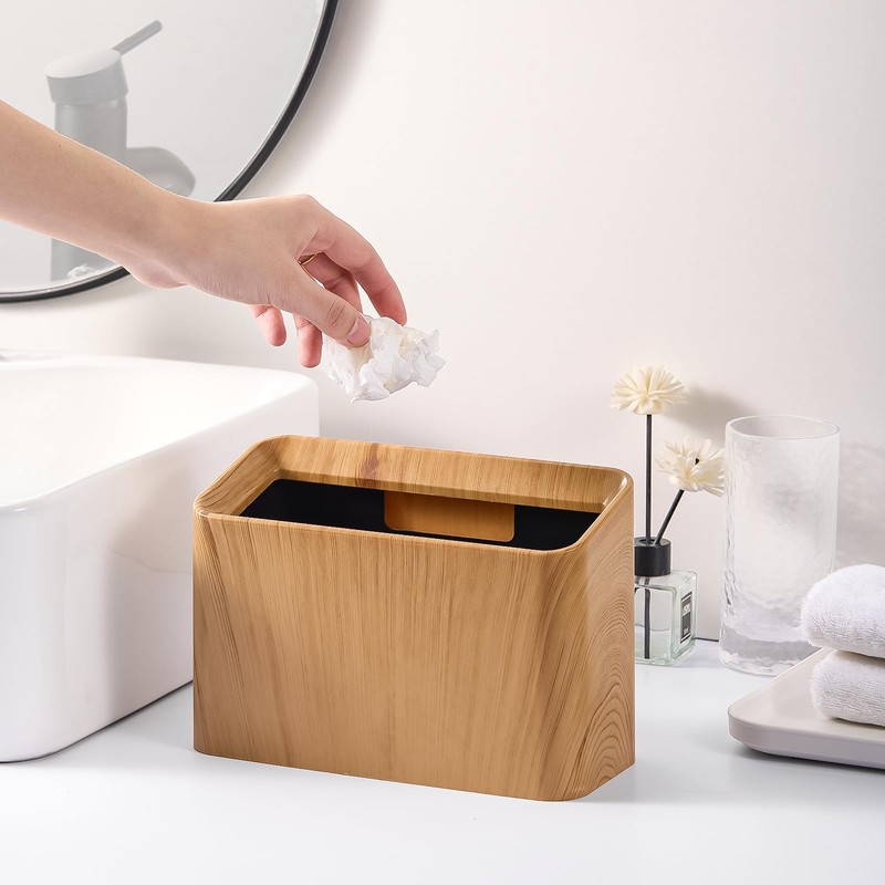 ETRAVEL Tabletop Trash Bin Dust Bin, Imitation Wood, Small, Mini