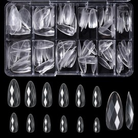 KADS 3D Diamond Shape Nail Tips Nail Tips 12/14 Sizes Soft Gel Pre-Shaped Full Cover Clear Acrylic Fake Nails Press on False Nail Tips for Nail Extension Salon Manicure Home DIY (3, 120Pcs)