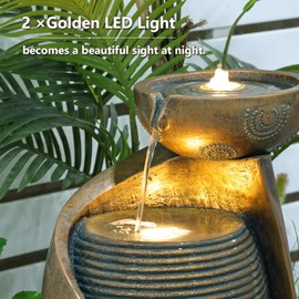 Sunlinua Vase Outdoor Water Fountain, 31.4''H Jar Waterfall Fountain with Warm LED Lights&Durable Pump for Yard, Porches, Home Décor,Garden,Office