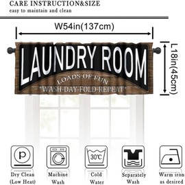 ShiTingYu Laundry Room Valance for Window, Wooden Vintage Farmhouse Dry Wash Fold Repeat Country Black White Lace Valance for Bedroom Living Room Bathroom 1 Piece,54x18 Inch