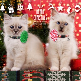 Frienda 4 Pieces Christmas Cat Collar Flower Breakaway Cat Collar Red Green with Bell Christmas Tree Gingerbread Adjustable Pet Cat Accessories for Cats Small Animals Pets