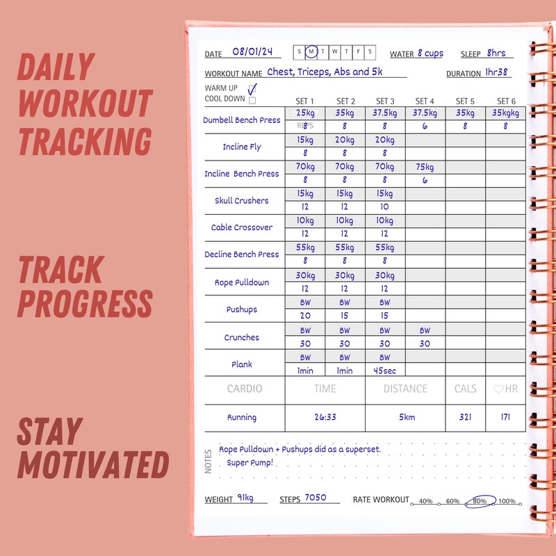 Gym Log Book (A5) - Hardback Leather PU Workout Tracker