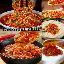 QIXINLIZYY Hunan specialty colored chili sauce 248g/can, chopped garlic chili sauce, pepper, seasoning, crispy chili, mixed noodle chili, convenient instant chili, pickled chili (1 can)