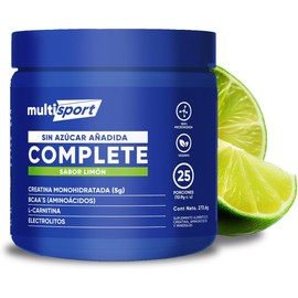 Creatina Monohidratada con Pre Entreno + L Carnitina + Electrolitos + BCAAs Formula de Alta Pureza sin Azúcar, Vegan, Keto MultiSport Complete 25 Porciones (275g, Limón)