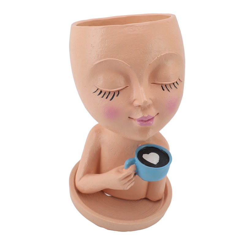 Resin Face Plant Pot Creative Cute Small Drinking Coffee Succulent