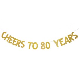 Losuya Cheers to 80 Years Gold Glitter Letters Garlands 80th Birthday Anniversary Party Photo Prop Decoration