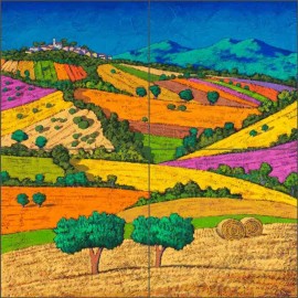 Artwork on Tile Landscape Tile Backsplash Stefano Calisti Art Ceramic Mural POV-SC008 - 18" x 18" on 6" tiles