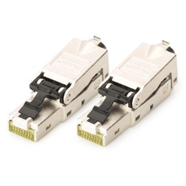 DIGITUS DN-93631 - Cat 6A Network Connector - 2 Pieces - 360° Shielded - RJ45 Field Connector Cat6A - Tool-Free Assembly - 500 MHz - 10GBase-T - 10 Gbps - AWG 27/7 to AWG 22/1