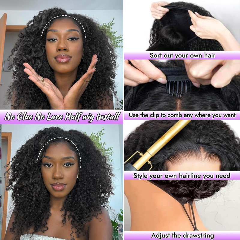 20" Kinky Curly Half Wig 210% Density Synthetic Half Wig