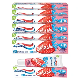 Aquafresh Splash 3-8 Years Strawberry Flavoured Children's Toothpaste, 6 Tubes, 75ml Each, 0% Artificial Flavour & Sweetener | Click on '𝗖𝘂𝘀𝘁𝗼𝗺𝗶𝘀𝗲 𝗡𝗼𝘄' for More Bulk Options!