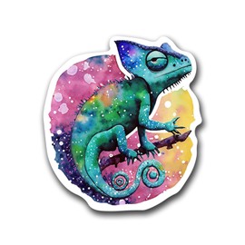 Galaxy Watercolor Animal Sticker Vinyl Decals - Single/Five Pack (Snake, Shark, Bearded Dragon, Chameleon, Sea Turtle) - 5.5 Inches (Chameleon)