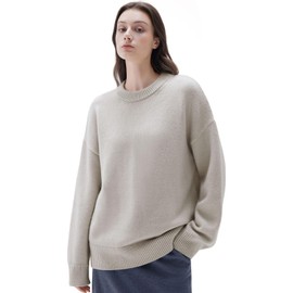 SUUKSESS Women Cashmere Oversized Sweaters Long Sleeve Pullover Tops Fall Outfits Crew Neck Jumpers (Stone,M)