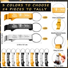 Dandat 54 Sets 18th Birthday Party Favors for Guest Metal Beer Opener Keychain with Thank You Tags and Organza Bags 18th Birthday Souvenirs for Man Anniversary Party Gifts Supplies