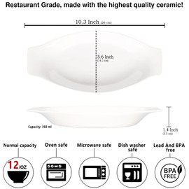 jinsongdafa 5 x 8 Inch Ceramic Oval Au Gratin Baking Dishes 12 OZ, Set of 4 Banana Split Bowls, for 1 or 2 Person Servings, Bakeware with Handle(10.3 IN) for Kitchen and Home, Oven & Microwave Safe