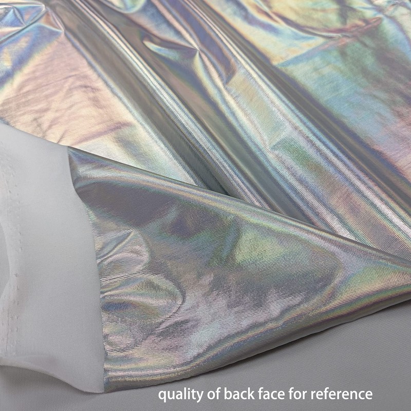 Hologram Metallic Foil Stretch Fabric Width 58 Inches(Silver Iridescent 1yard)