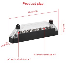 Busbar Distribution Block 12V-48V DC, Pack of 2 150A BusBar Distribution Block with 6 x M8 Terminal Bolts and 2 x M6 Terminal Bolts, 150A BusBar Box for Boat, Truck, Bus