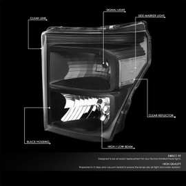 Compatible with Ford Super Duty 3rd Gen Pair of Black Clear Corner Headlight+Red LED 3rd Brake Light w/o Cargo Light