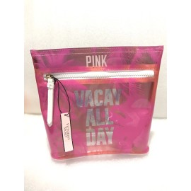 Victoria's Secret Pink Vacay Clear Cosmetic Bag Vinyl, Wet Suit Holder New.