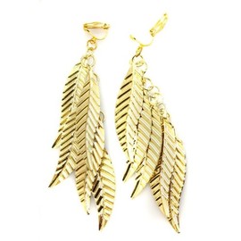 Leaf Chandelier 3 Gold Tone Fashion Earrings Costume Jewellery Clip On