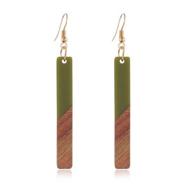 Boho Dangling Statement Earrings Simple Chic Wooden Earrings, Resin Geometric Bar Pendant Wood Earrings-green