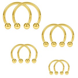 SCERRING 8PCS 14G Stainless Steel Nose Septum Horseshoe Earring Eyebrow Belly Nipple Septum Lip Helix Tragus Cartilage Piercing Ring 8mm 10mm 12mm 14mm - Gold