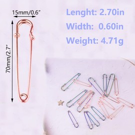 24PCS 70mm Rose Gold Safety Pin - Brooch Bulk Heavry Duty Metal Small Pins for Home Sewing Crafts Bag Decorations Accessories
