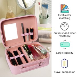 Travel Makeup Case with Mirror - Partitionable Cosmetic Makeup Train Case Waterproof PU Shell Portable Storage for Women Cosmetics / Makeup Brushes / Toiletries and Accessories