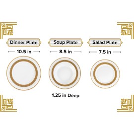Gifts Plaza 12 Piece Porcelain Dinnerware Set White with Gold Rope Design Dinner Salad Soup