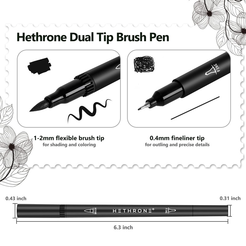 Hethrone Black Markers for Drawing - Brush Pens with Felt