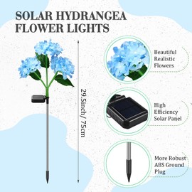Treela 4 Pack Solar Lights Flowers Outdoor Waterproof Hydrangea Garden Stake Lights Realistic LED Flowers Powered Decorative Ground Solar Flower for Lawn Yard Backyard Decoration Gift(Blue)
