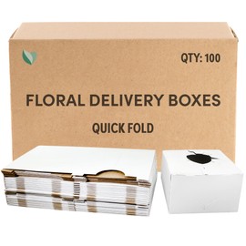 Holiday Designs - Medium Quick Fold Florist Delivery Box, Corrugated Cardboard Vase Boxes for Secure Floral Arrangements During Transport, 6" x 6" x 4" (Medium) - 100 Boxes