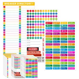 BLSUREFYX 40 Sheets Circuit Breaker Box Labels Breaker Panel Labels Electrical Number Catalog Label Fuse Box Sticker Adhesive Load Center Identification Stickers for Electrician Use Colorful