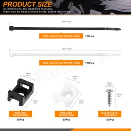 Rustark 480Pcs Cable Ties Saddle Type Cable Mount Bases Wire Holder with Tapping Screws Assortment Kit, Wire Cable Zip Tie Clips Fasteners Organizer Holders Clamps for Wire Management