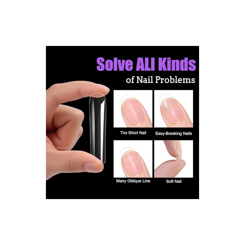 Long Square Nail Tips, 240Pcs Full Cover Soft Gel Nail